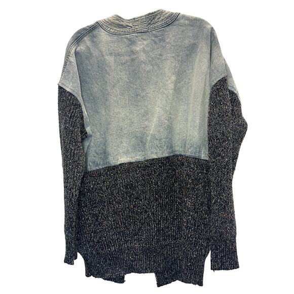 Saachi – Mixed Media Denim Knit Cardigan – Blue/Charcoal – One Size - Picture 4 of 5